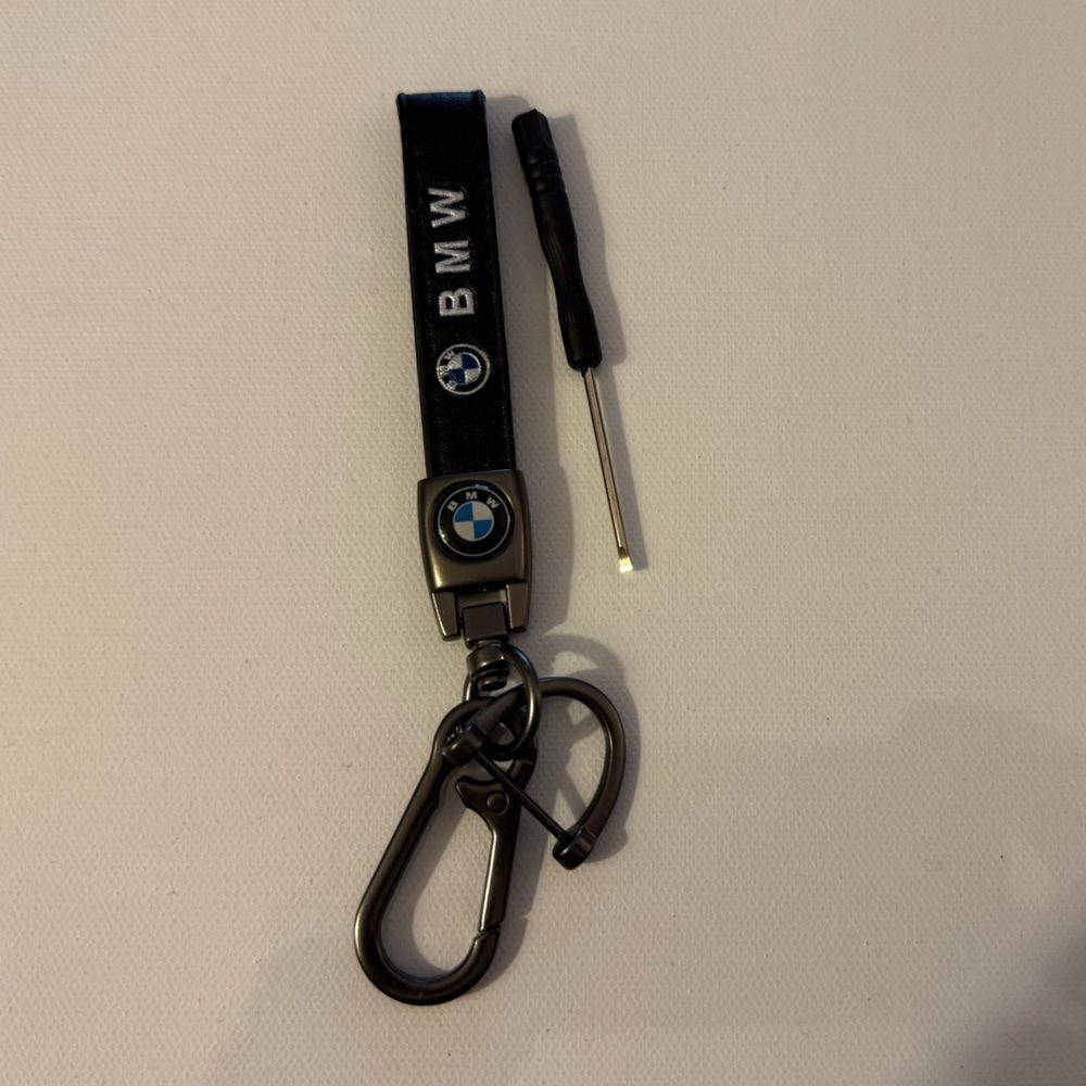 BMW Key Fob Keychain in Black Leather with Logo NWT